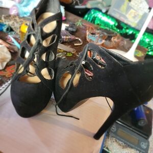 Black Stiletto Heels with Cut-Out Design